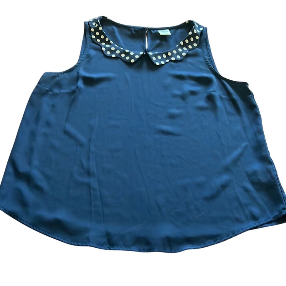 Disney LC Lauren Conrad Navy Blue Blouse with Polka Dot Collar Woman Size Large - Picture 4 of 10